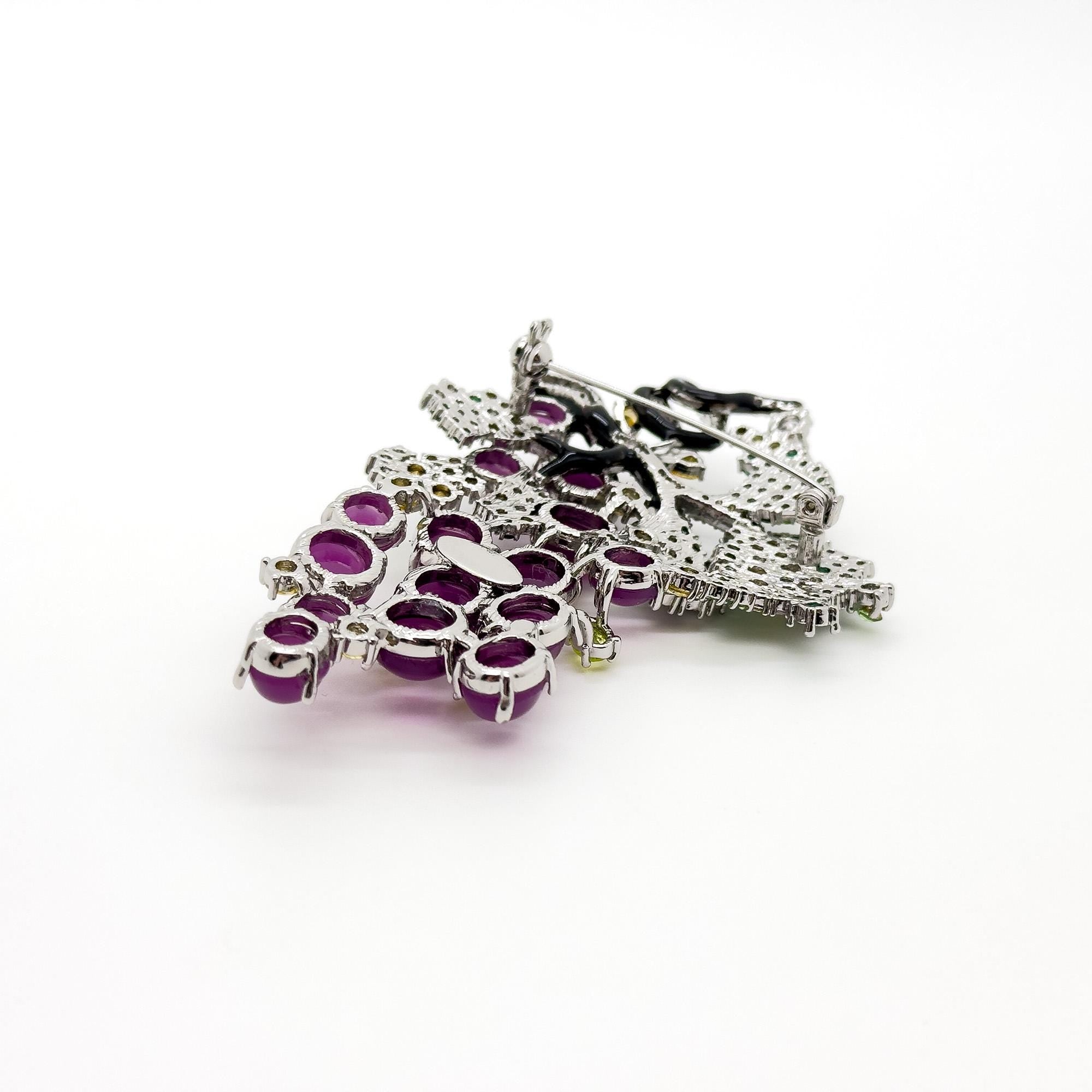 Vintage Art Deco Grape Brooch Glass Resin Titanium Steel Pin