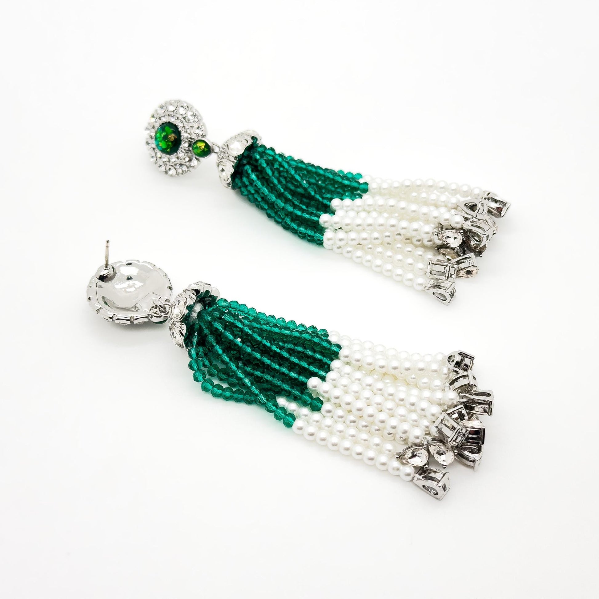 Vintage Green Bead Tassel Earrings Bohemian Long Dangle Elegant Statement
