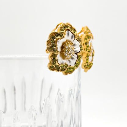 French Vintage 3D Flower Stud Earrings Gold-Plated Rhinestone