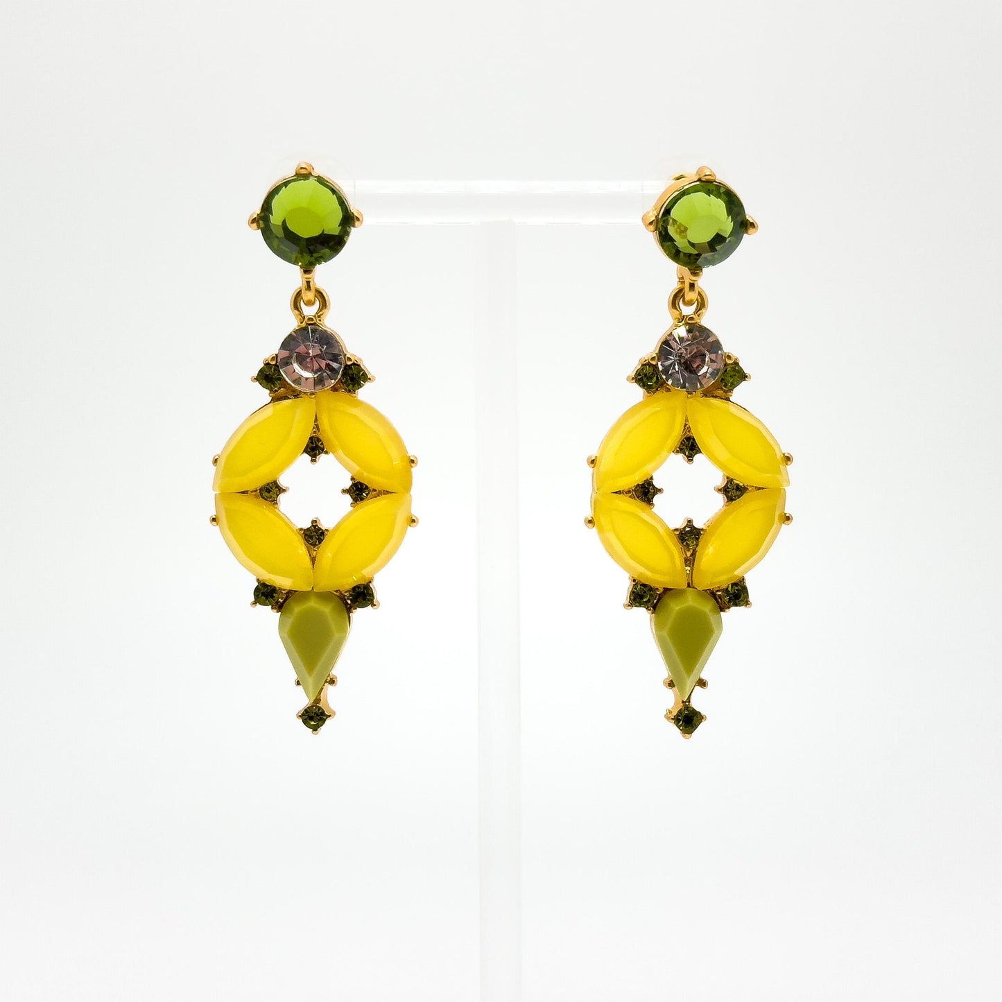 Orange Jelly Dangle Earrings with Rhinestones and Gold Plating