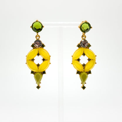 Orange Jelly Dangle Earrings with Rhinestones and Gold Plating