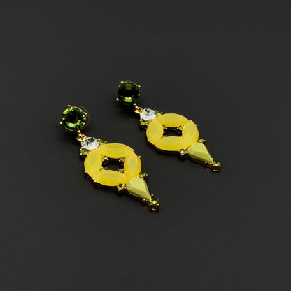 Orange Jelly Dangle Earrings with Rhinestones and Gold Plating