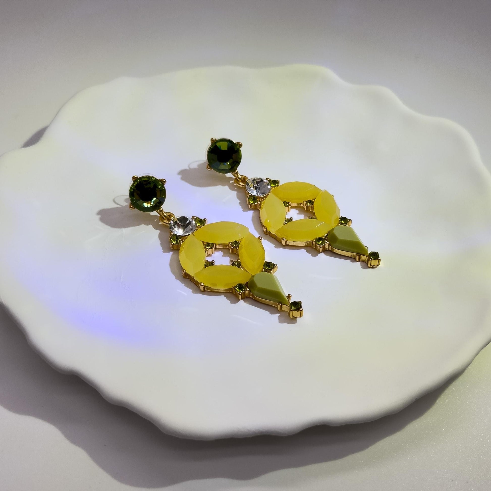 Orange Jelly Dangle Earrings with Rhinestones and Gold Plating