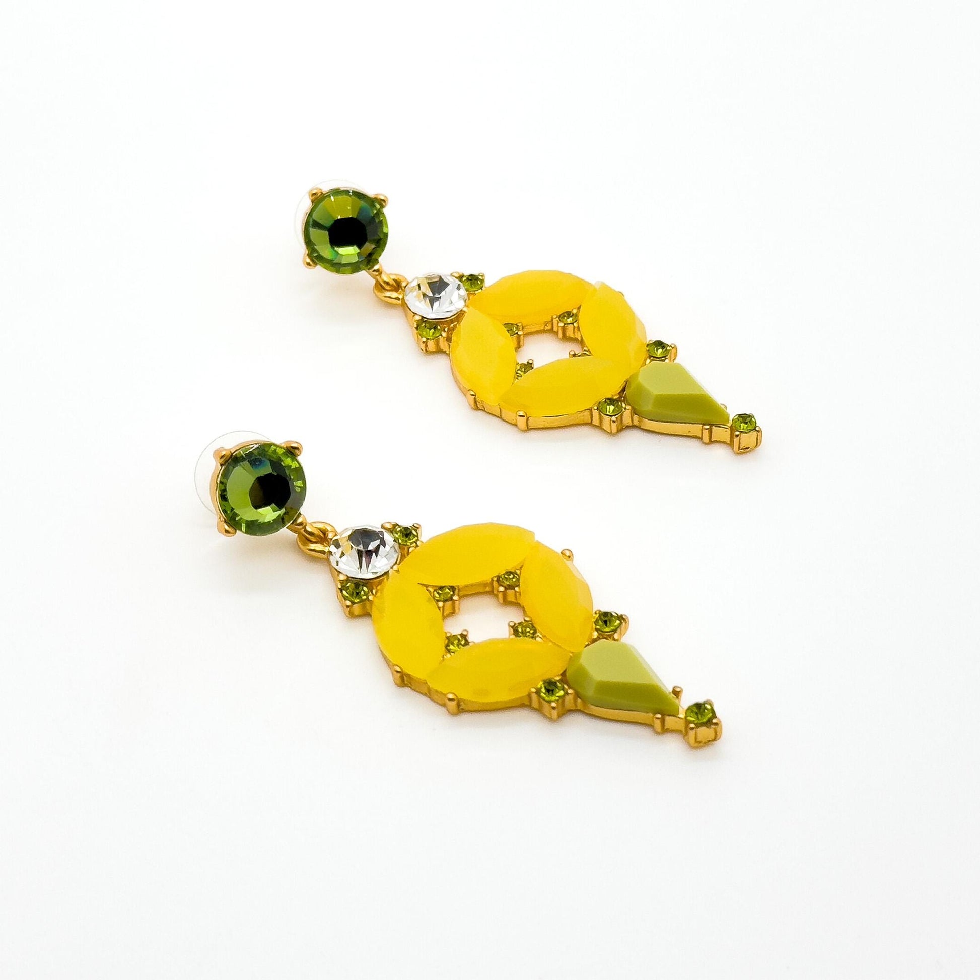 Orange Jelly Dangle Earrings with Rhinestones and Gold Plating