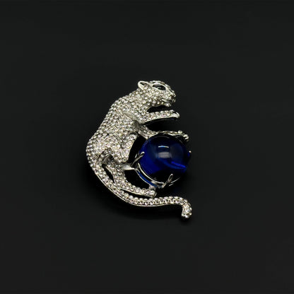Luxury Leopard Brooch Rhinestone Crystal Animal Pin for Women