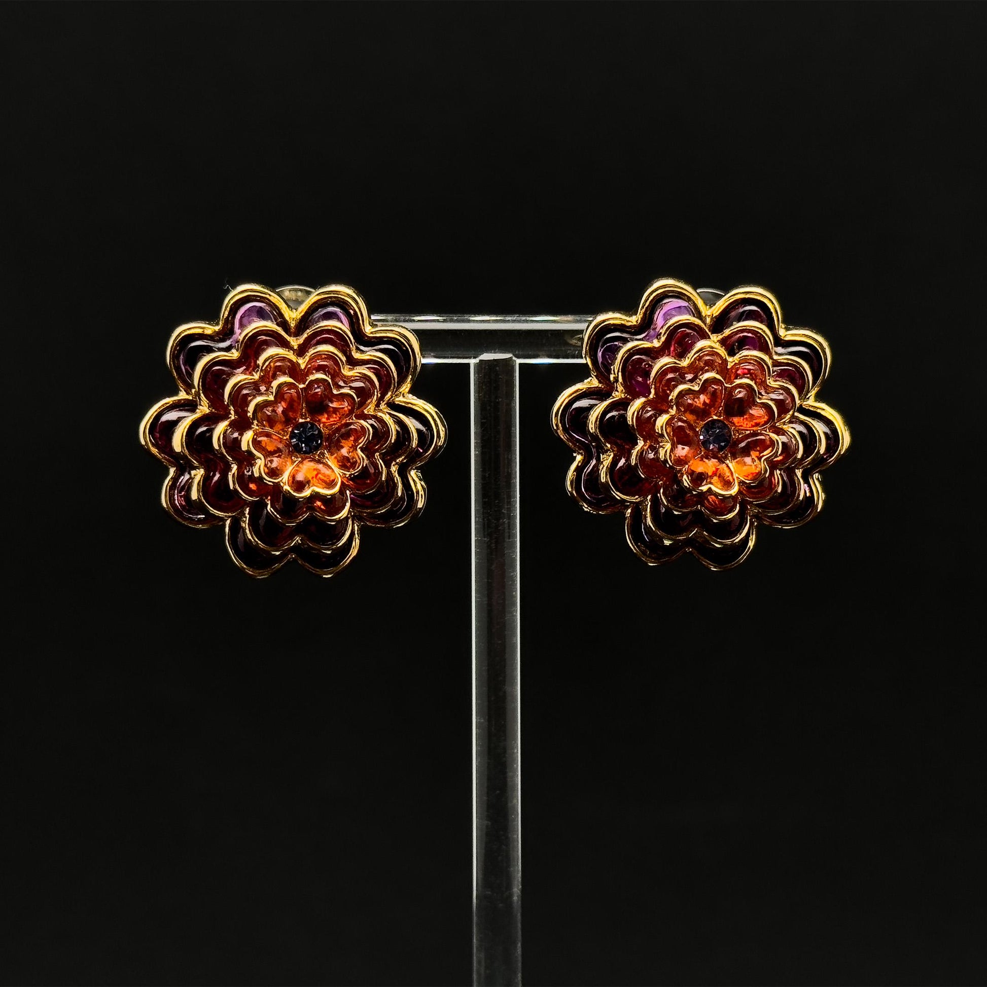 French Minimalist Multi-layer Flower Crystal Stud Earrings Gold-plated