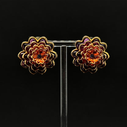 French Minimalist Multi-layer Flower Crystal Stud Earrings Gold-plated