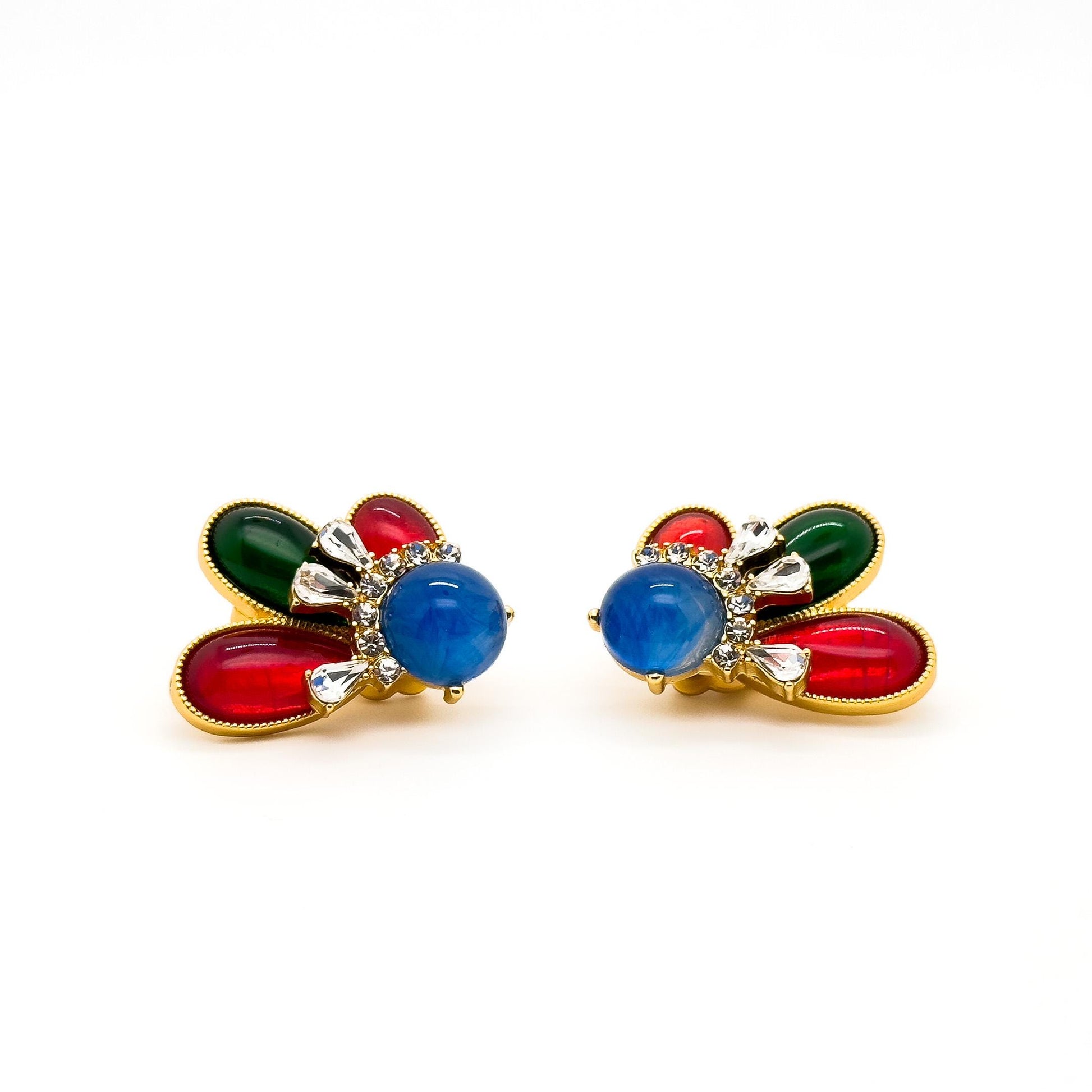 French Vintage Contrast Crystal Resin Stud Earrings Gold-Plated