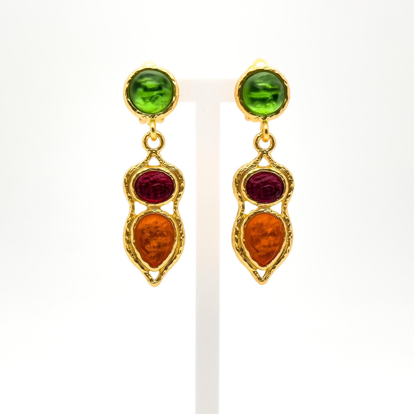 French Retro Palace Colourful Glass Dangle Earrings with Gold