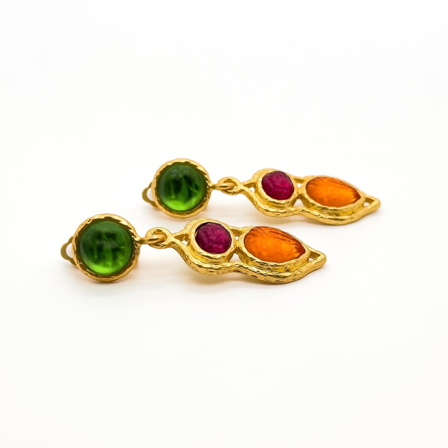 French Retro Palace Colourful Glass Dangle Earrings with Gold