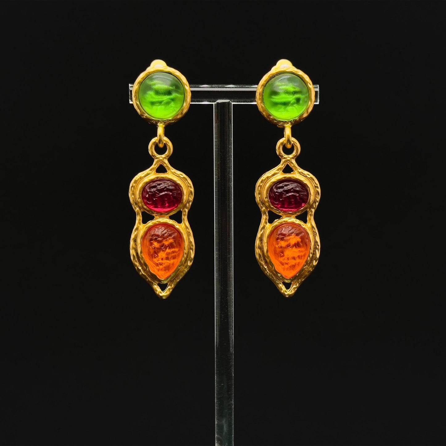 French Retro Palace Colourful Glass Dangle Earrings with Gold