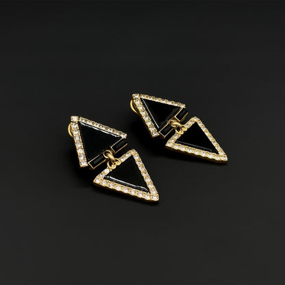 Art Deco Rhinestone Triangle Dangle Earrings with Copper Hooks