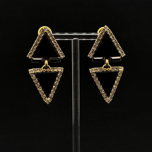 Art Deco Rhinestone Triangle Dangle Earrings with Copper Hooks
