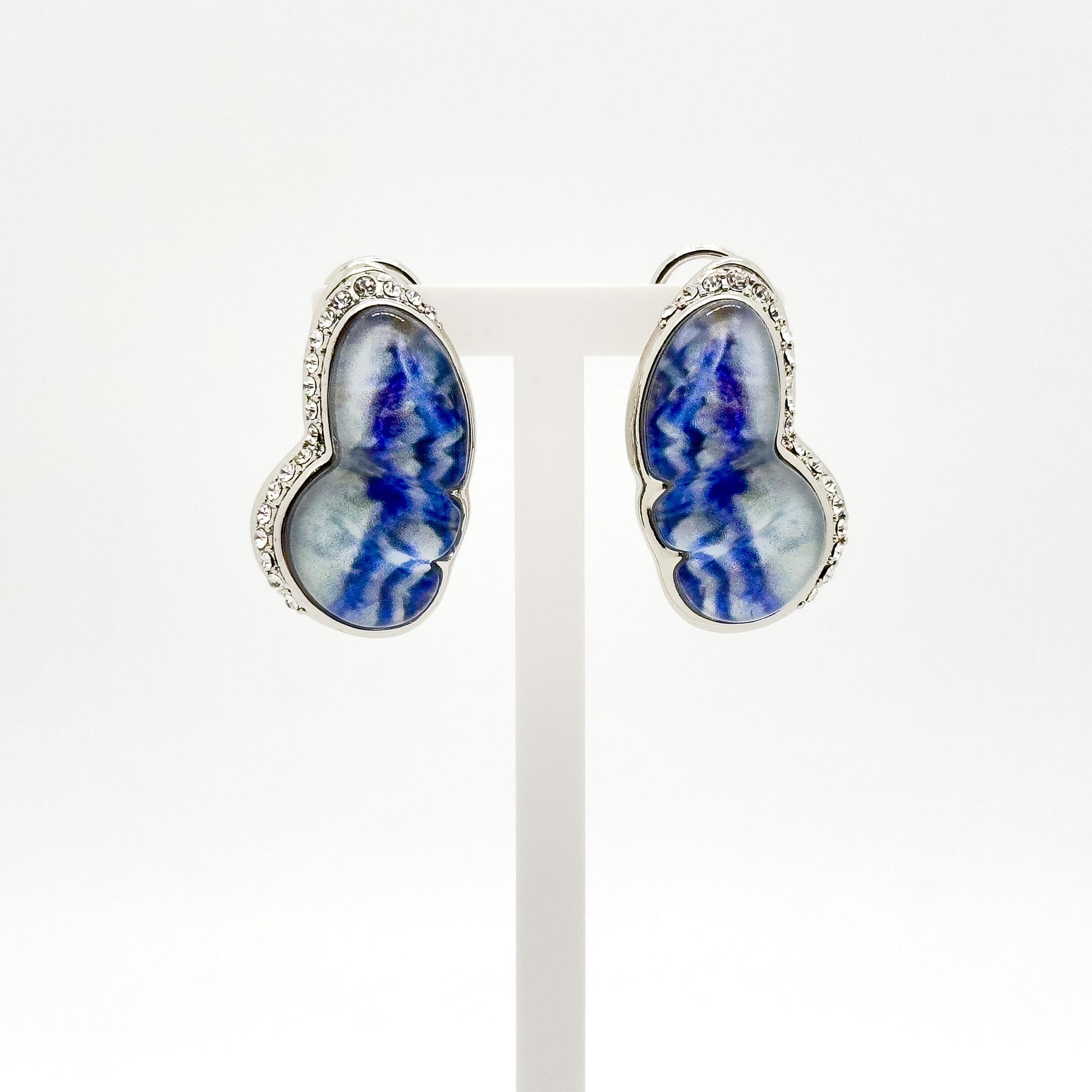 French Natural Texture Butterfly Rhinestone Resin Drop Earrings for Women