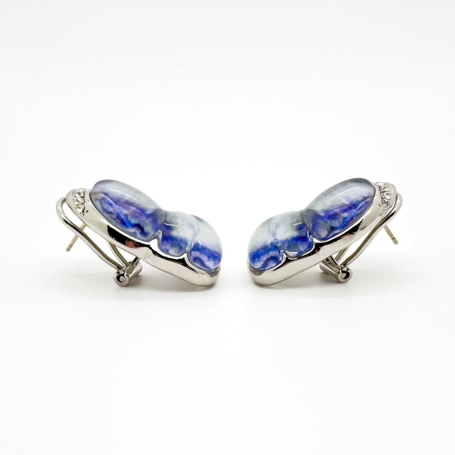 French Natural Texture Butterfly Rhinestone Resin Drop Earrings for Women