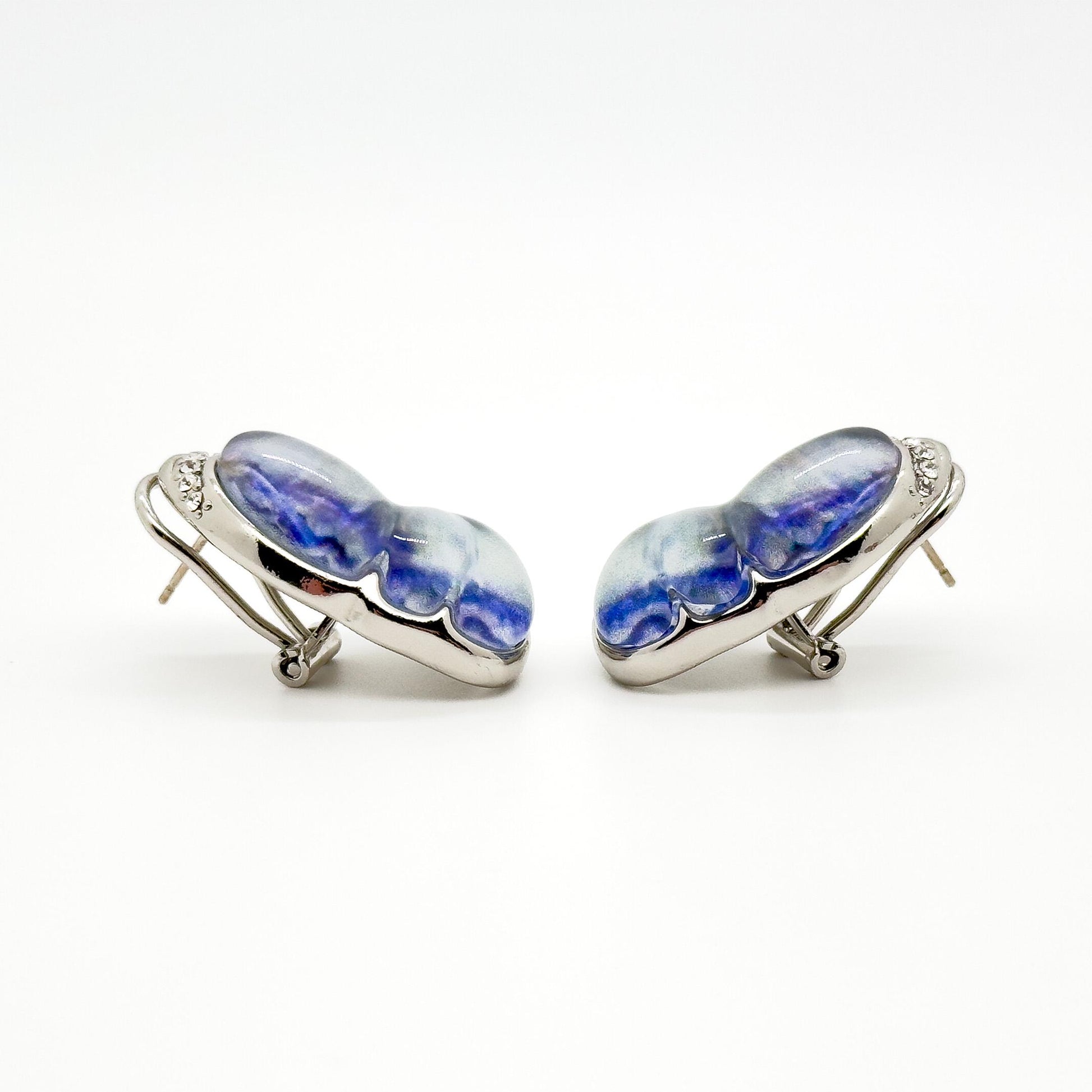 French Natural Texture Butterfly Rhinestone Resin Drop Earrings for Women