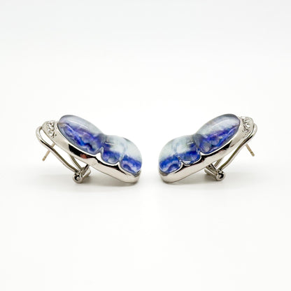 French Natural Texture Butterfly Rhinestone Resin Drop Earrings for Women