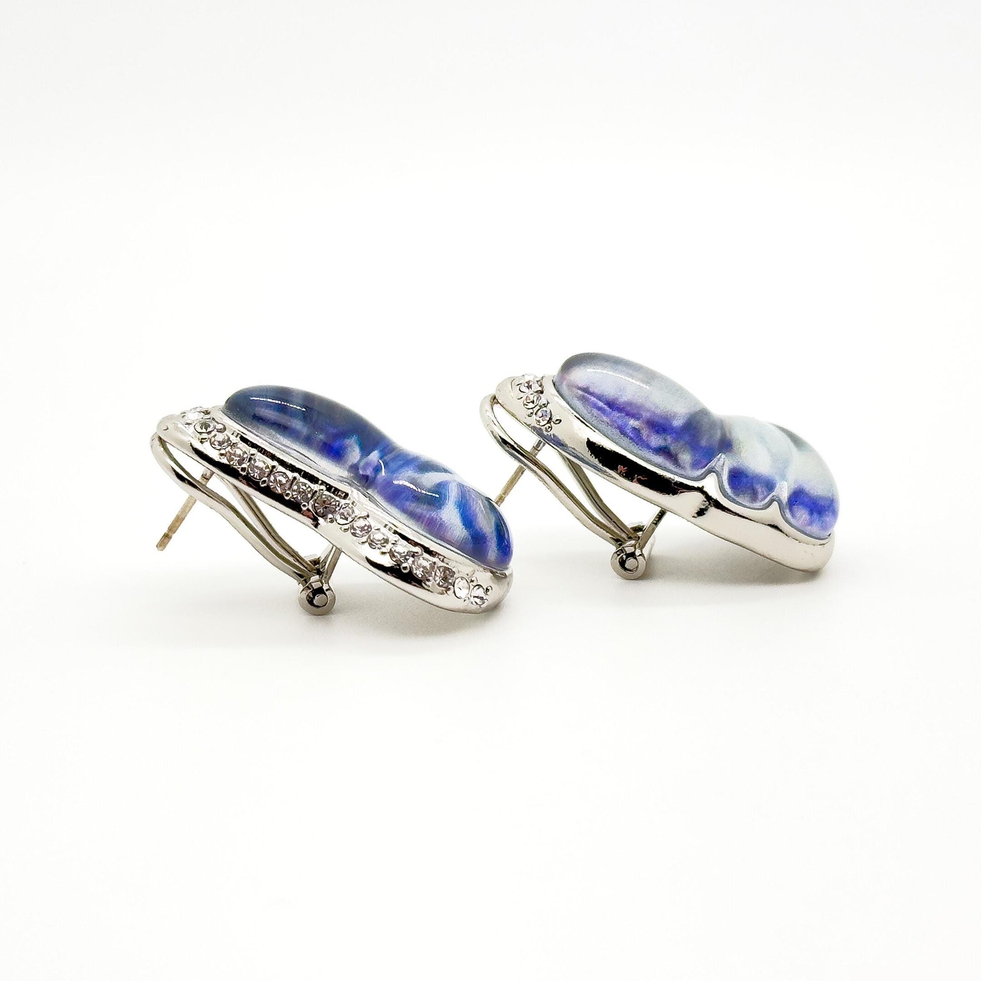 French Natural Texture Butterfly Rhinestone Resin Drop Earrings for Women