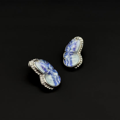 French Natural Texture Butterfly Rhinestone Resin Drop Earrings for Women