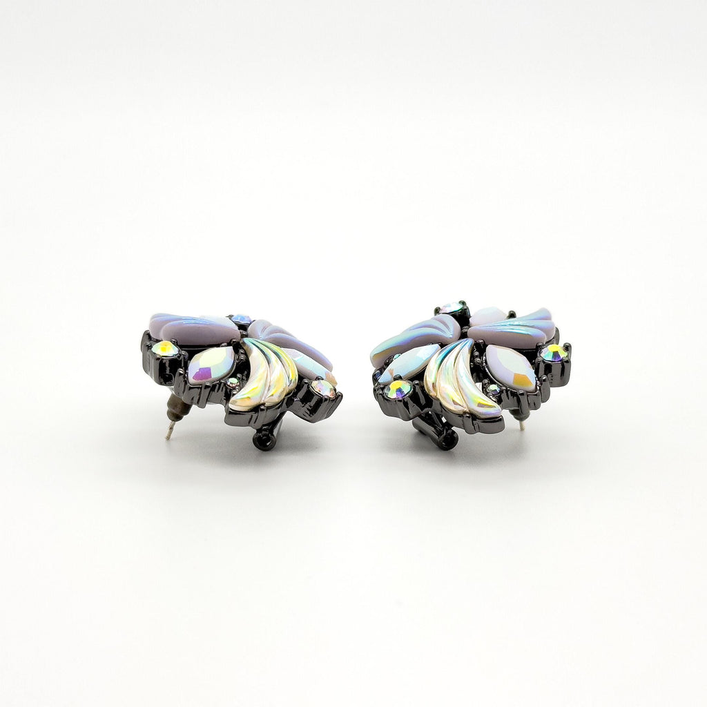 French Vintage Flower Earrings and Bracelet Set Rhinestone Boho Statement