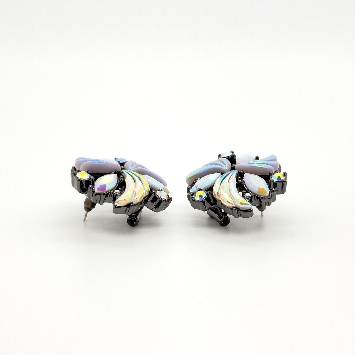 French Vintage Flower Earrings and Bracelet Set Rhinestone Boho Statement