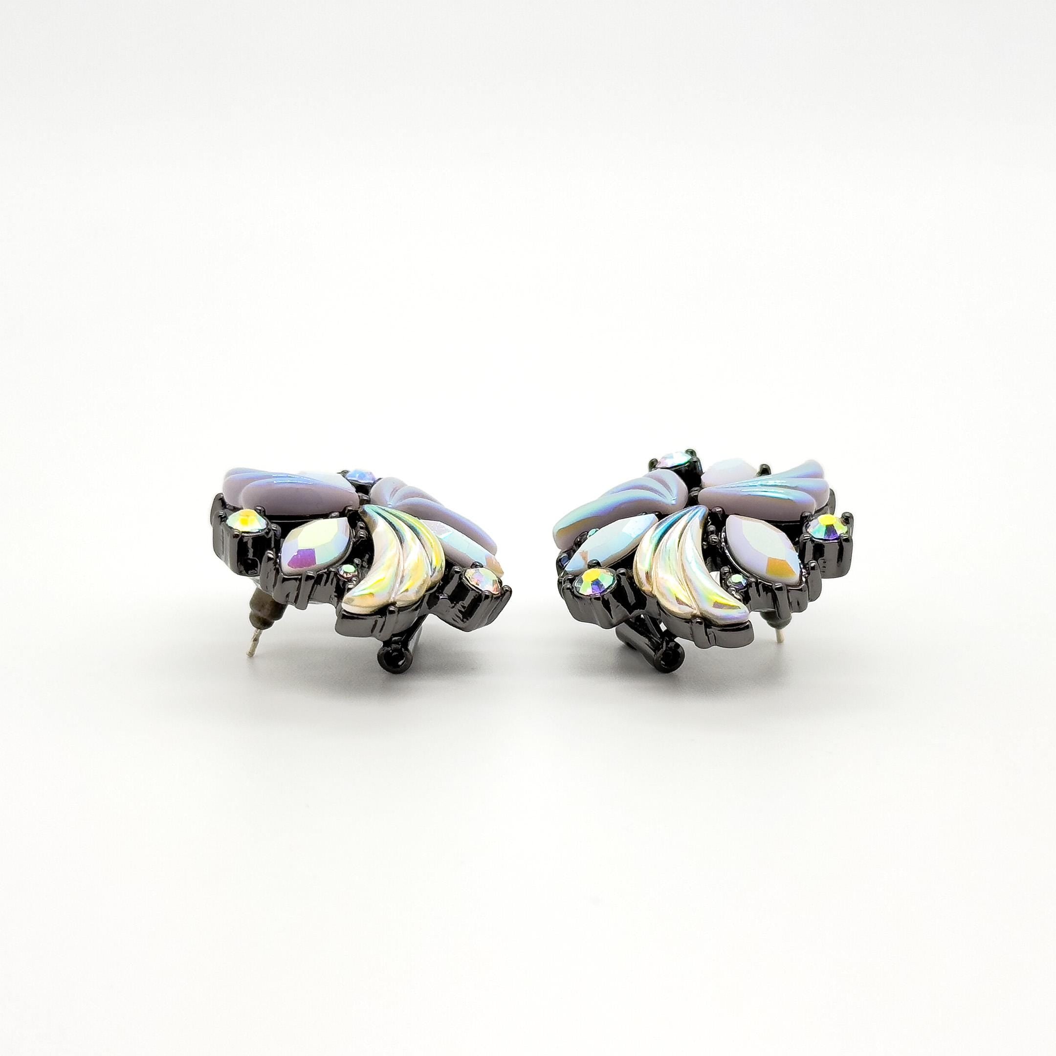 French Vintage Flower Earrings and Bracelet Set Rhinestone Boho Statement