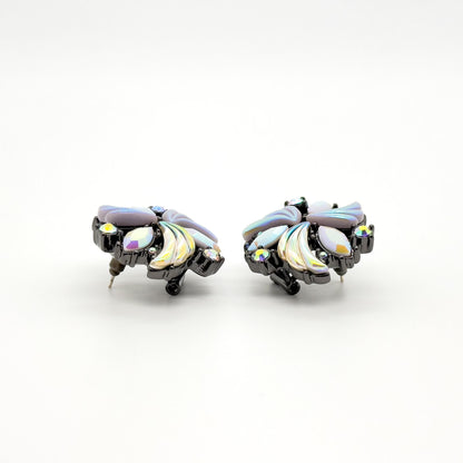 French Vintage Flower Earrings and Bracelet Set Rhinestone Boho Statement