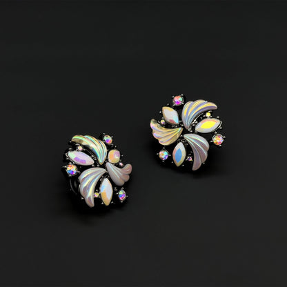 French Vintage Flower Earrings and Bracelet Set Rhinestone Boho Statement