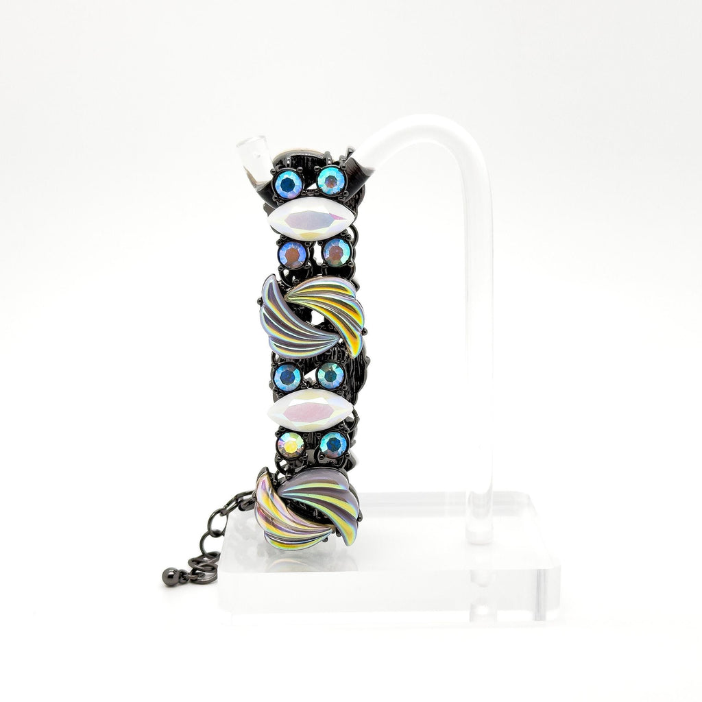 French Vintage Flower Earrings and Bracelet Set Rhinestone Boho Statement