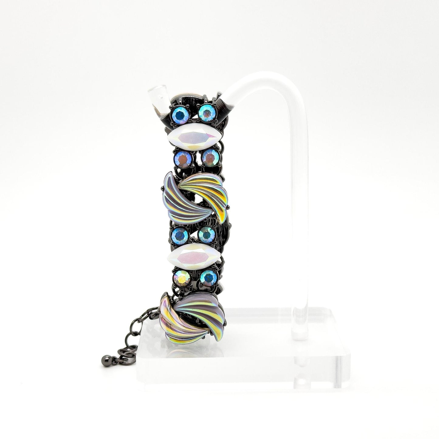 French Vintage Flower Earrings and Bracelet Set Rhinestone Boho Statement