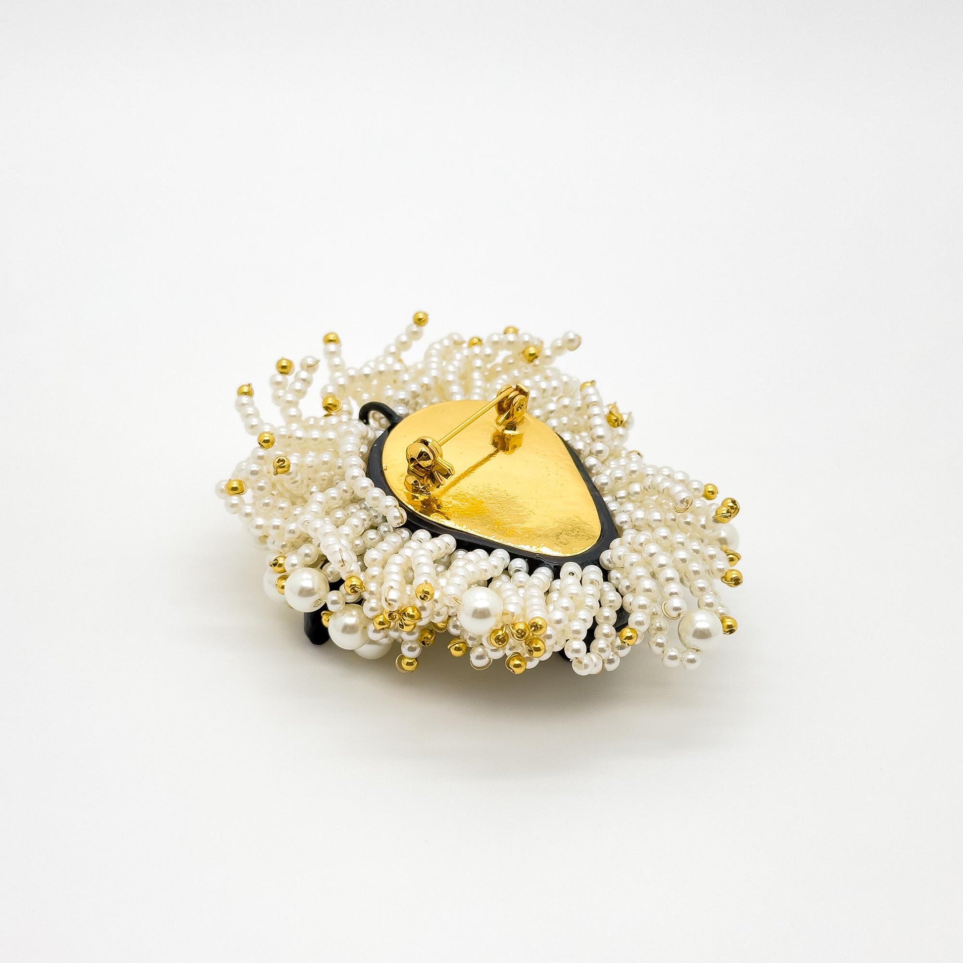 Vintage Art Deco Sheep Beaded Brooch with Gold-Plated Detail