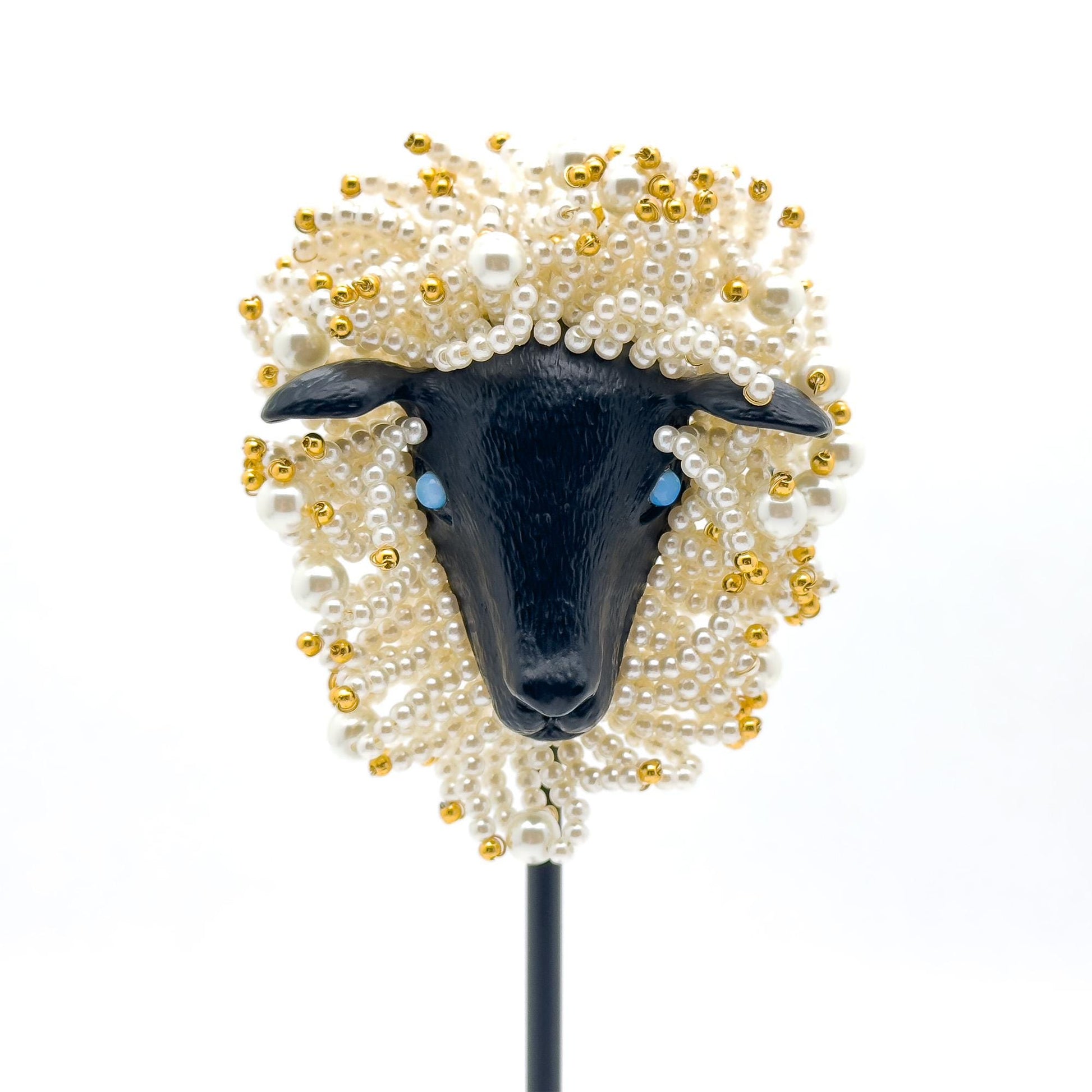 Vintage Art Deco Sheep Beaded Brooch with Gold-Plated Detail