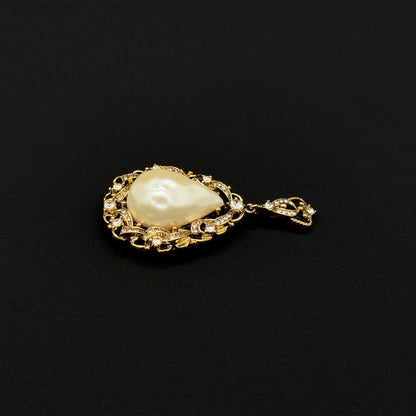 Vintage Art Deco Pearl Teardrop Brooch Gold-Plated Rhinestone Brooch