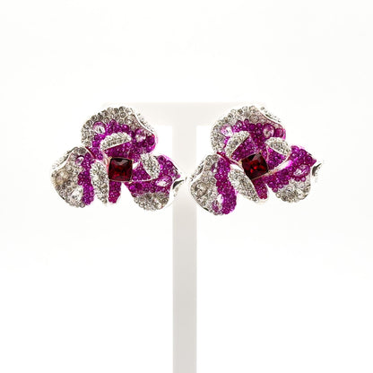 Pink Flower Crystal Stud Earrings – Rose Zircon Titanium 30mm