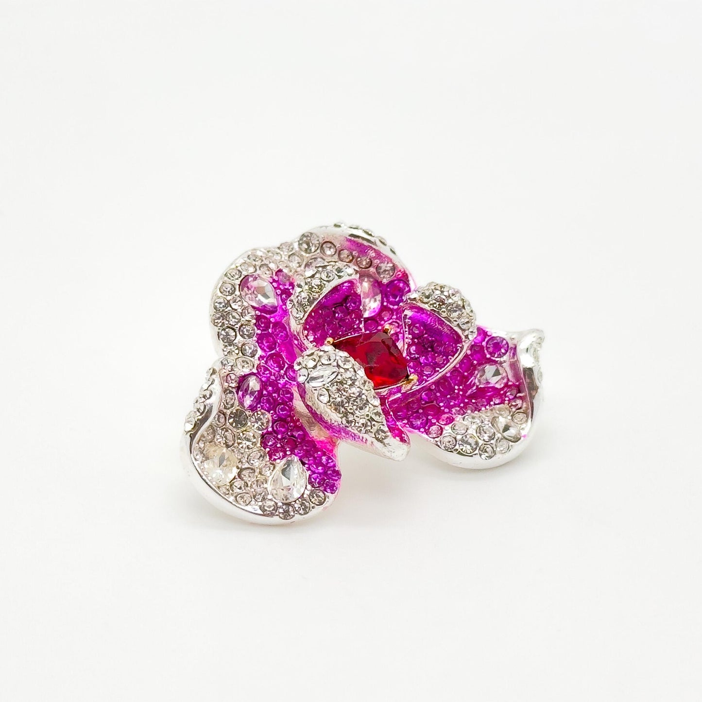 Pink Flower Crystal Stud Earrings – Rose Zircon Titanium 30mm