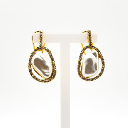 French Retro Pearl Crystal Stud Earrings Gold-Plated Art Deco Elegance