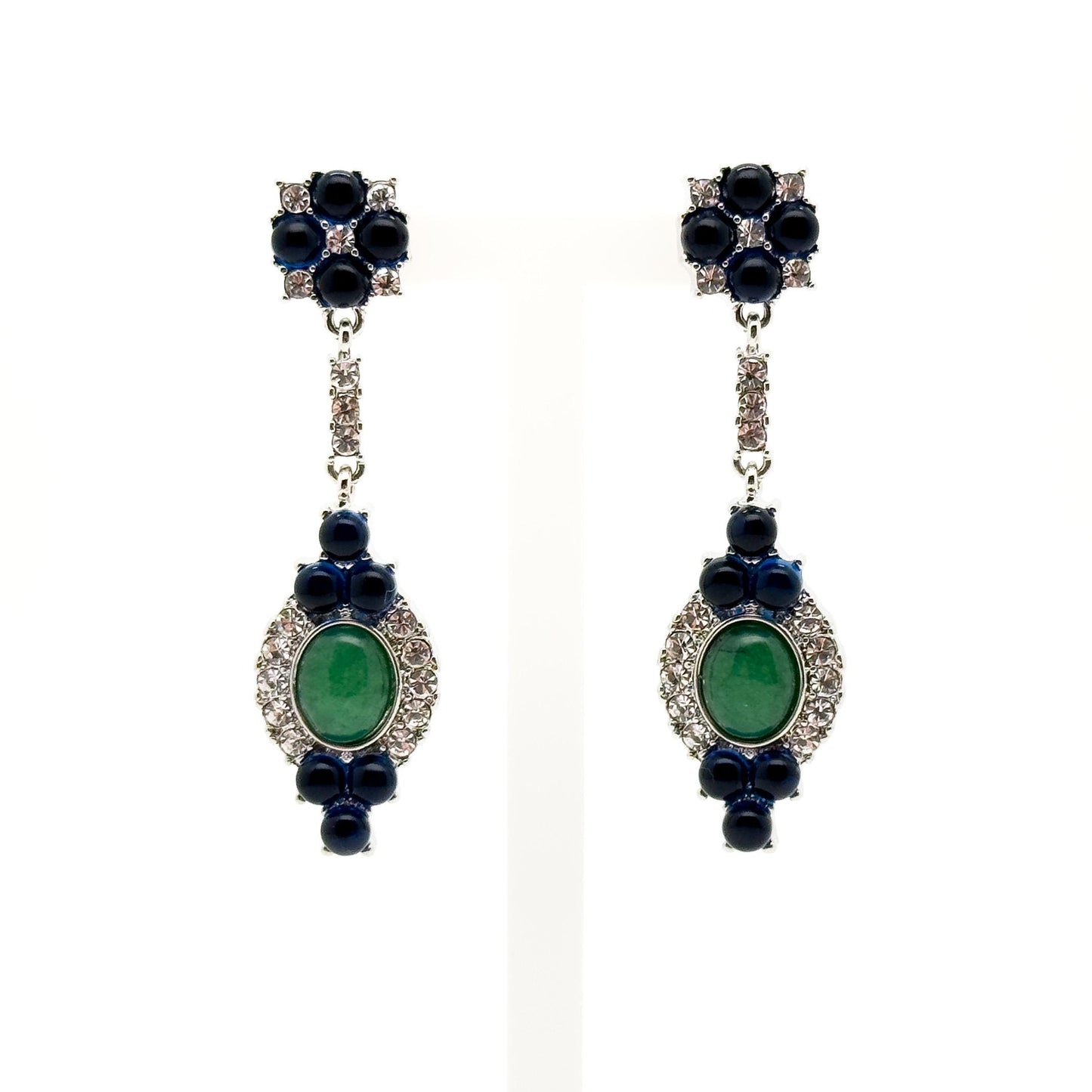 Retro Ethnic Natural Stone Drop Earrings with Rhinestones, 925 Hooks