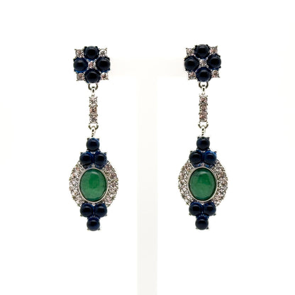 Retro Ethnic Natural Stone Drop Earrings with Rhinestones, 925 Hooks