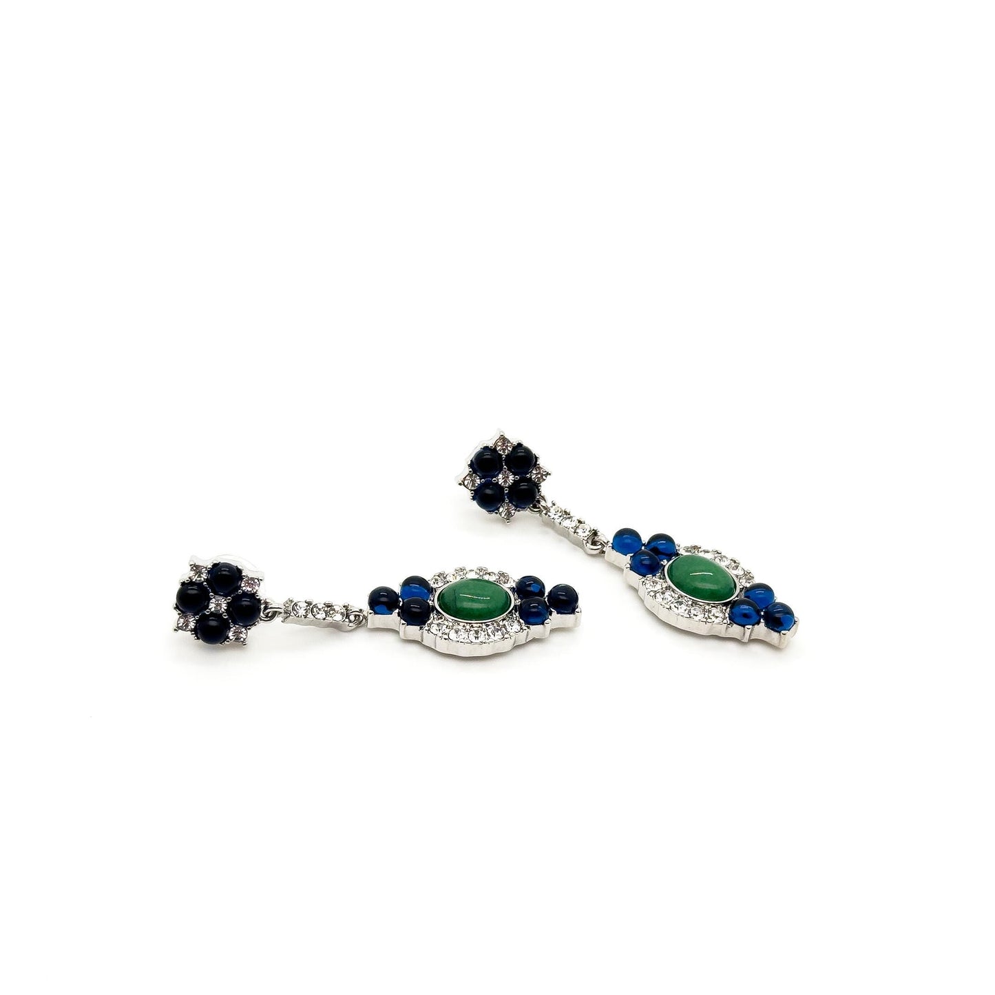 Retro Ethnic Natural Stone Drop Earrings with Rhinestones, 925 Hooks