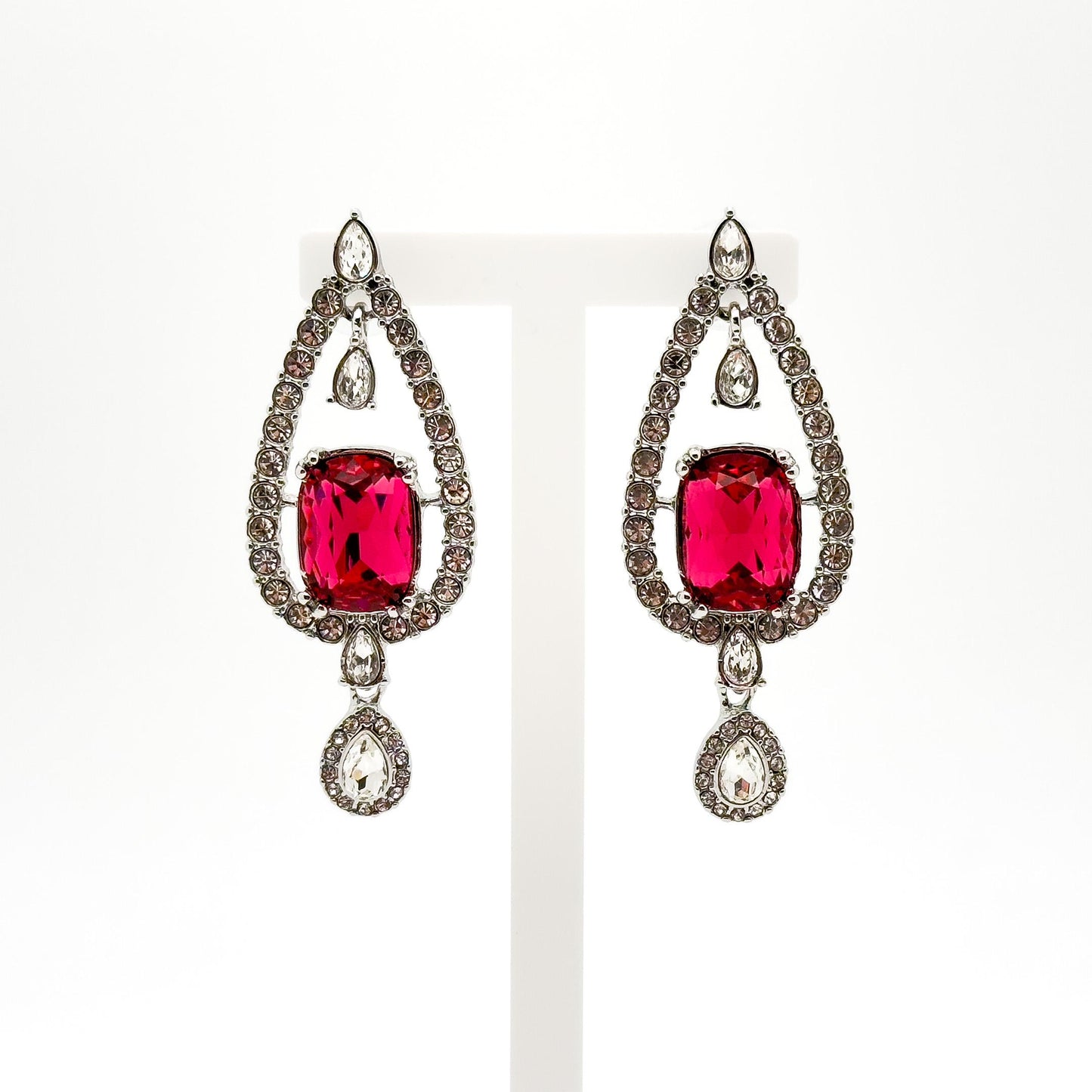 French Heart-shaped Teardrop Crystal Earrings with 925 Silver Pins