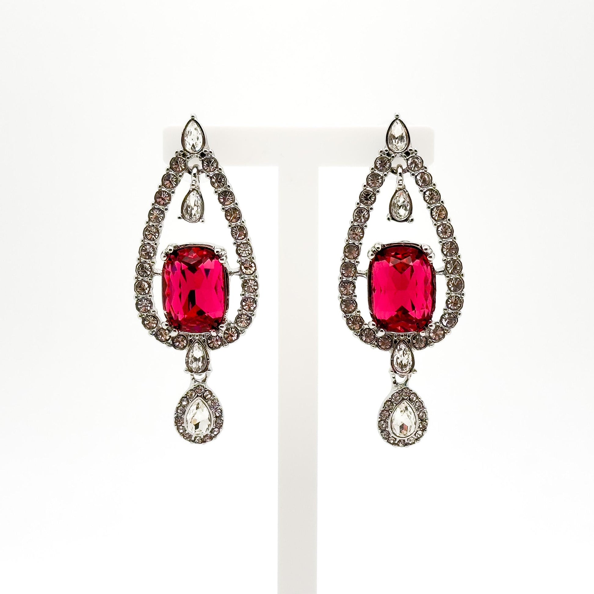 French Heart-shaped Teardrop Crystal Earrings with 925 Silver Pins