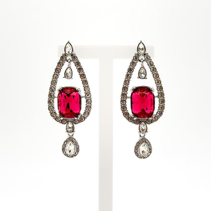 French Heart-shaped Teardrop Crystal Earrings with 925 Silver Pins