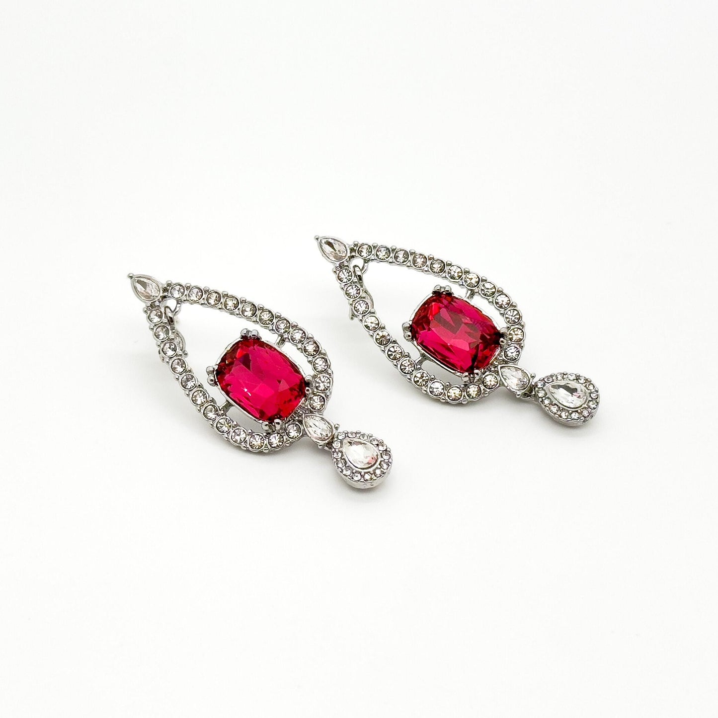 French Heart-shaped Teardrop Crystal Earrings with 925 Silver Pins