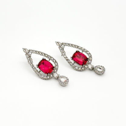 French Heart-shaped Teardrop Crystal Earrings with 925 Silver Pins