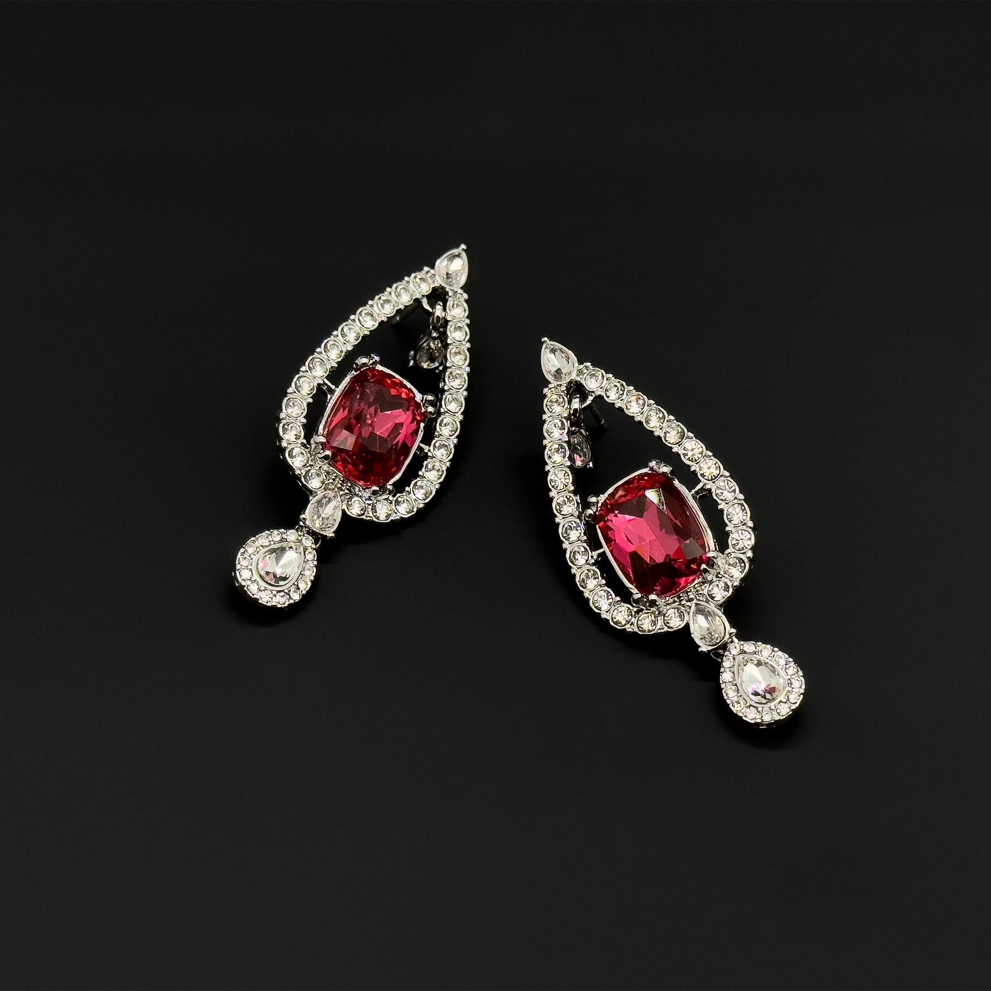 French Heart-shaped Teardrop Crystal Earrings with 925 Silver Pins