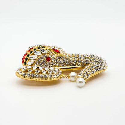 18k Gold-Plated Crystal Elephant Brooch with Pearls, Art Deco Elegance