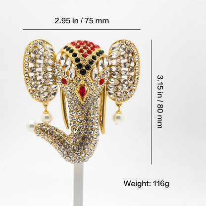 18k Gold-Plated Crystal Elephant Brooch with Pearls, Art Deco Elegance