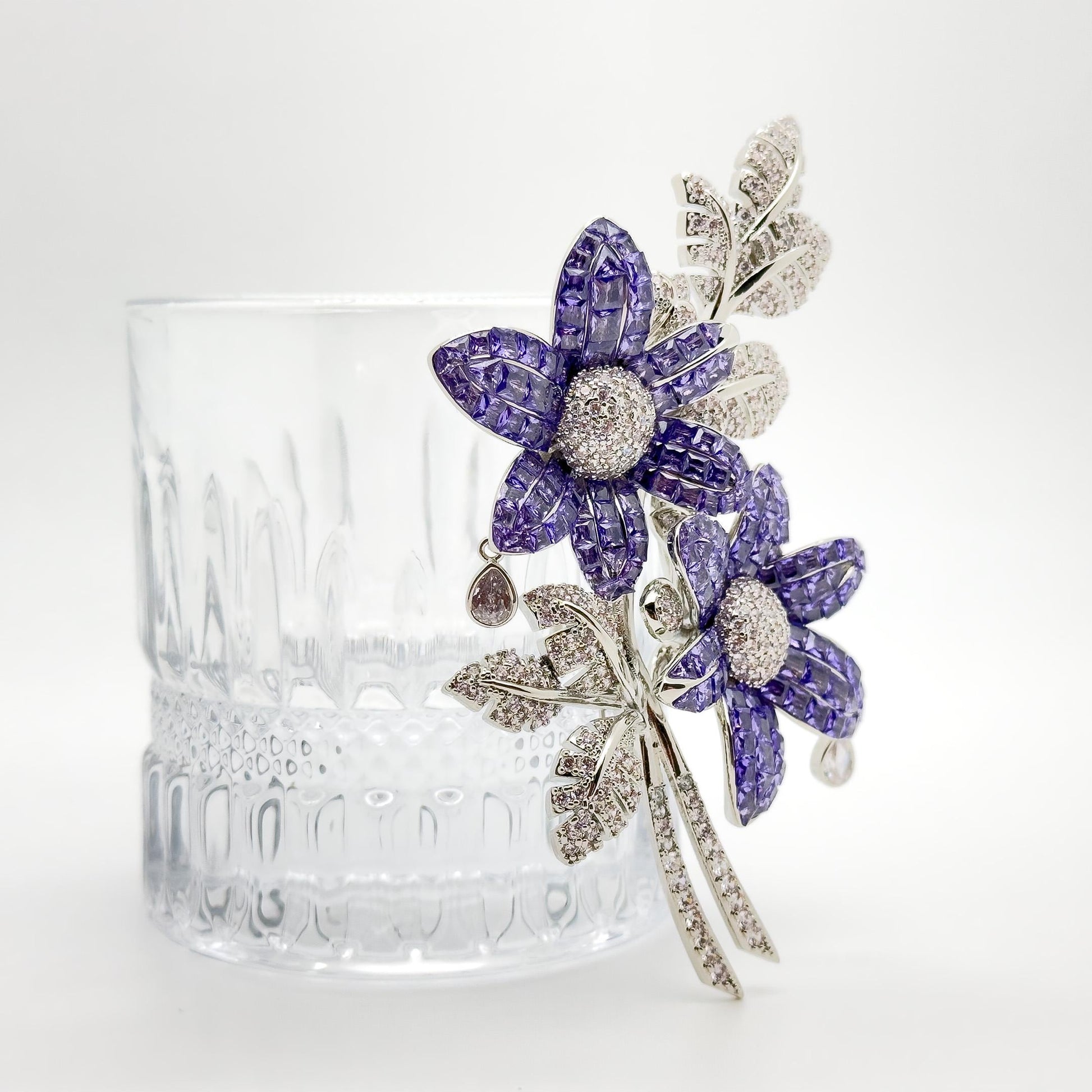 Leaf and Flower Crystal Brooch 12cm Art Deco Elegant Pin