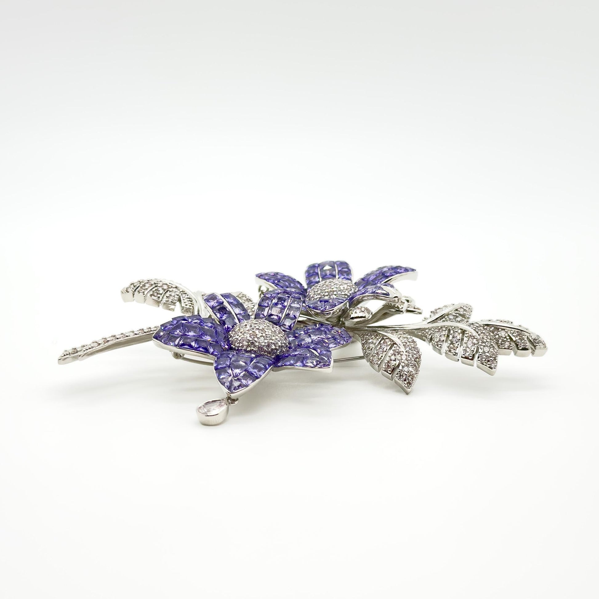 Leaf and Flower Crystal Brooch 12cm Art Deco Elegant Pin