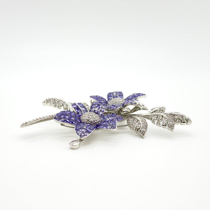 Leaf and Flower Crystal Brooch 12cm Art Deco Elegant Pin
